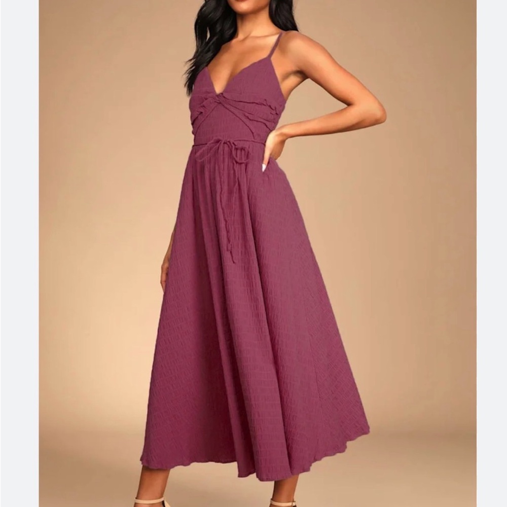 Lulu's Mauve Twist Front Midi Dress